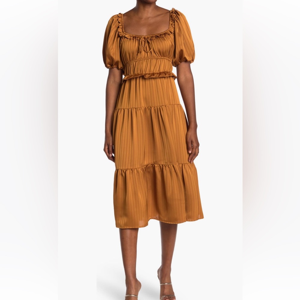 NSR striped tiered maxi dress, gold/brass color size Medium